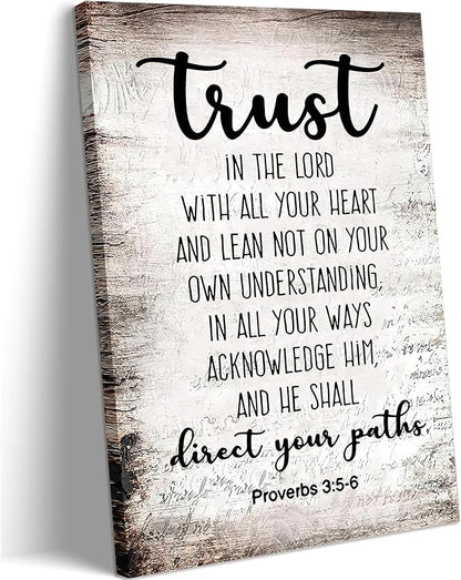 Proverbs 3:5-6 Trust in the Lord with All Your Heart Canvas Wall Art Christian Bible Scripture Poster Print Artwork for Office Church Living Room Bedroom 12x16 in