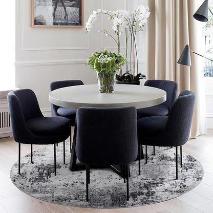 ROYHOME Modern Abstract 6x6 Round Area Rug Non Slip Non Shedding Rug Low Pile Stain Resistant for Bedroom Living Room Office Dining Room,Grey