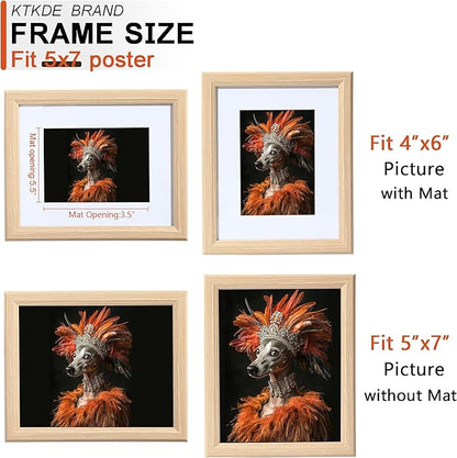 KTKDE 5x7 Picture Frame, Photo Frame with Real Glass for Picture 4x6 photo with Mat or 5x7 photo without Mat, Composite Wood Picture Frames for Table Top and Wall best gift
