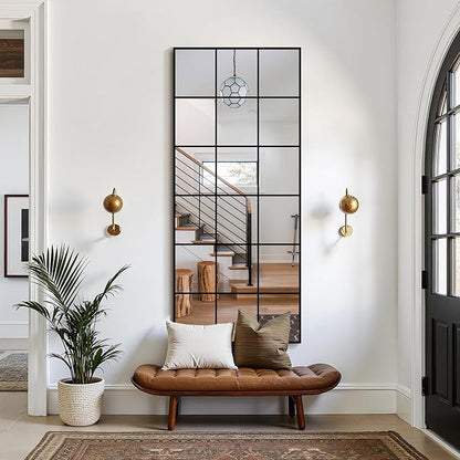 Window Mirrors for Wall Decor, Large Wall Mirrors Decorative Window Pane 30 x 70, Rectangular Metal Framed Wall Mounted Mirrors for Bedroom, Living Room, Dining Room, Entryway, Bathroom