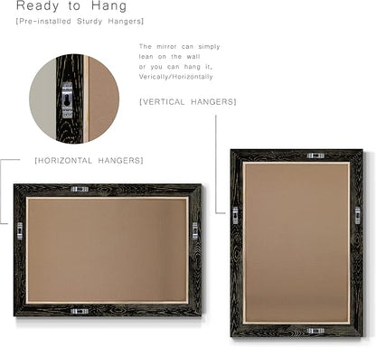 Renditions Gallery Rectangular Vintage Black Wood Framed Body Mirror Verticle Or Horizontal Farmhouse Wall Mounted Vanity Mirror for Living Room Bedroom Home Decor - 41"x29" LT07