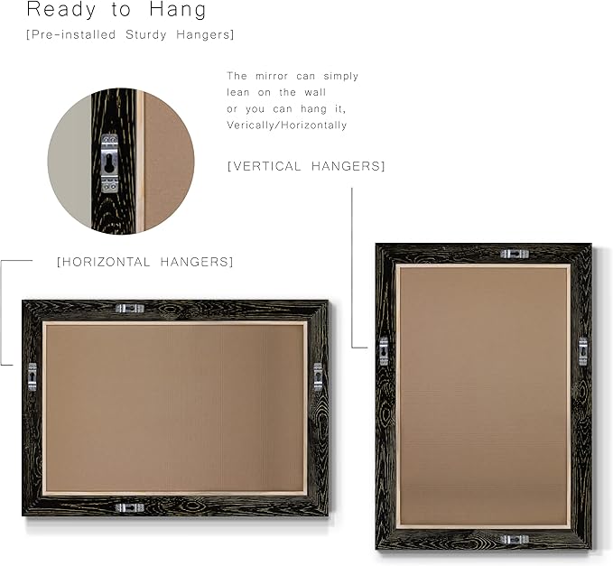 Wexford Home Black Rustic Mirror Rectangular Barnwood Framed Wall Mirror for Home Decor, Vertical or Horizontal Hanging, 41x29