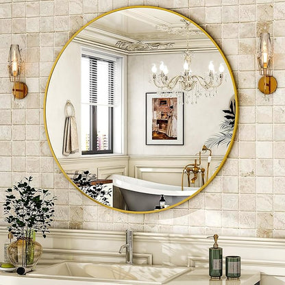 HARRITPURE 28" Round Mirror - Gold Bathroom Mirror Circle Wall Mirror with Brushed Aluminum Alloy Frame Modern Decor for Living Room, Vanity, Bedroom, Entryway