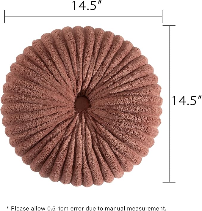 HIG Decorative Round Throw Pillows for Bed Couch -Set of 2 Handcraft Ruched Pumpkin Pillow, Soft and Durable Flannel Floor Pillow for Home Decor, Bed Living Room and Sofa (Dusty Rose,14.5"x14.5")
