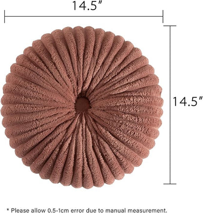 HIG Decorative Round Throw Pillows for Bed Couch -Set of 2 Handcraft Ruched Pumpkin Pillow, Soft and Durable Flannel Floor Pillow for Home Decor, Bed Living Room and Sofa (Dusty Rose,14.5"x14.5")