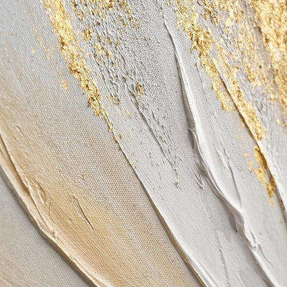 JUHOME Abstract Floral Canvas Wall Art, 24x24 In Hand Painted Original White Flower Oil Painting Textured with Gold Leaf Modern Wall Decor for Living Room Bedroom Office Framed Ready to Hang