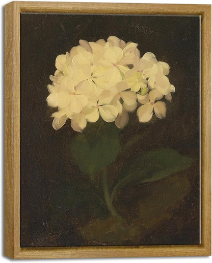 Pyradecor Retro Vintage Framed Wall Art Cottagecore Decor White Hydrangea Oil Painting Canvas Prints Mid Century Wall Decor for Living Room Farmhouse Decorations