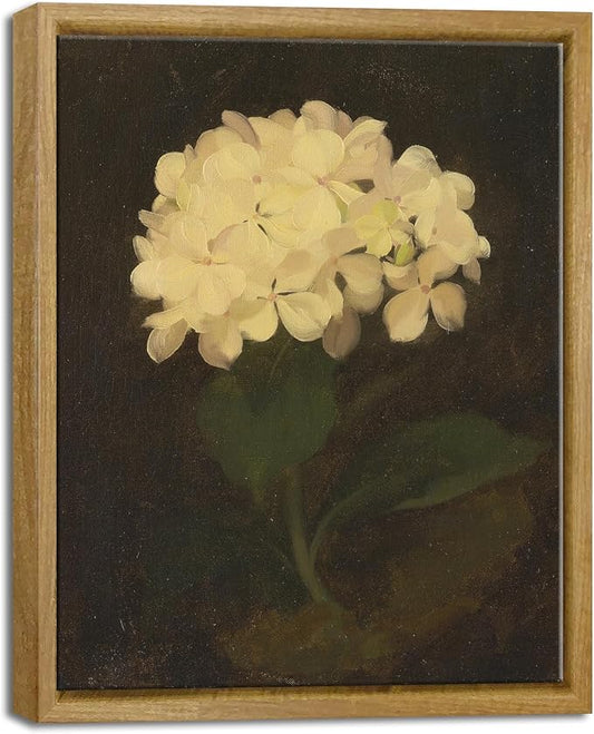 Pyradecor Retro Vintage Framed Wall Art Cottagecore Decor White Hydrangea Oil Painting Canvas Prints Mid Century Wall Decor for Living Room Farmhouse Decorations