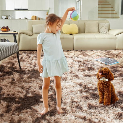 Ultra Soft Rug for Living Room, 6X9 Fluffy Shag Area Rug for Bedroom, Modern Shaggy Carpet Fuzzy Rug for Teens Dorm Nursery Home Decor Aesthetic, Upgrade Anti-Skid Durable, Tie-Dyed Coffee