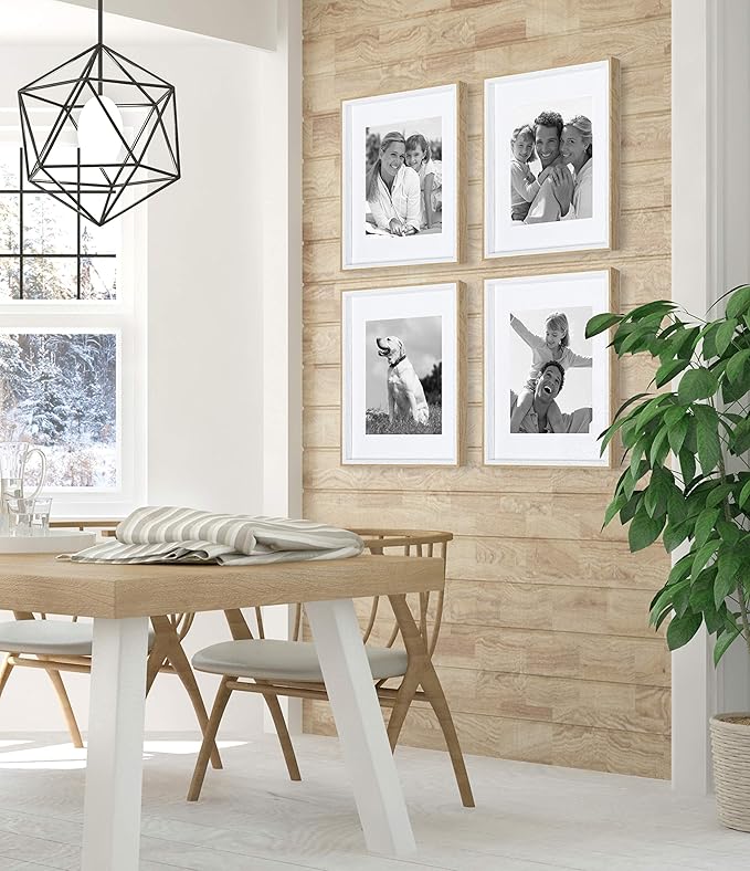 Kate and Laurel Gibson Transitional Frame Set, Set of 4, 11" x 14", White and Natural, Casual Frames for Any Room in The Home