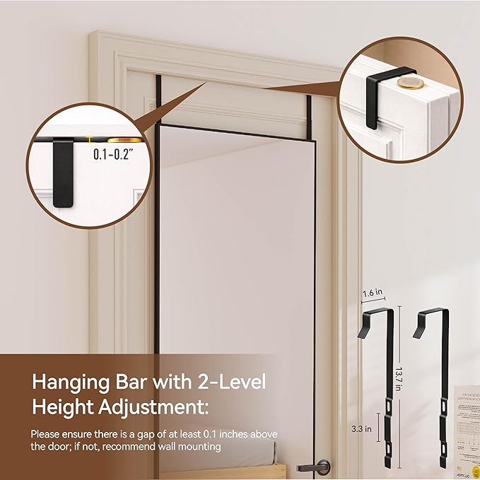 NARCISSUS 57x20 Mirror Door Hanging Full Length Body with Floor Stand or Wall Mounted Metal Aluminum Frame Tempered Glass Rectangle Mirrors for Bedroom Dressing Living Room Bathroom 57 inch Black