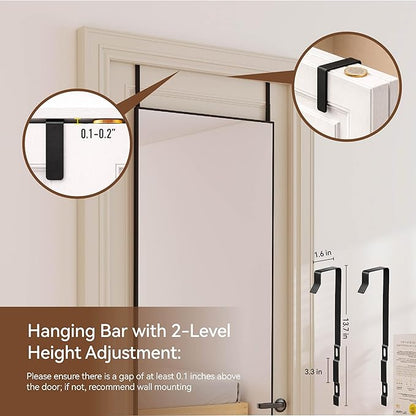 NARCISSUS 57x20 Mirror Door Hanging Full Length Body with Floor Stand or Wall Mounted Metal Aluminum Frame Tempered Glass Rectangle Mirrors for Bedroom Dressing Living Room Bathroom 57 inch Black