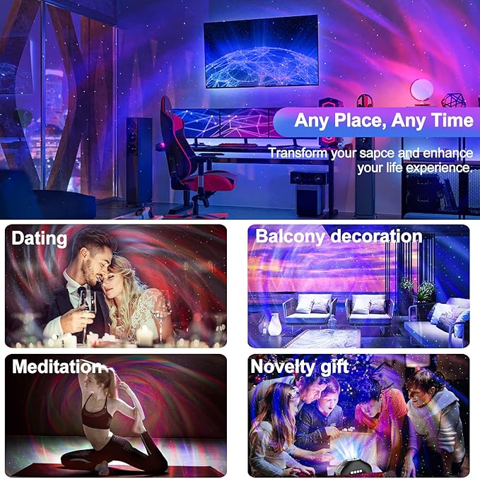 Star Projector, Northern Galaxy Aurora Lights Projector with 33 Light Effects Bluetooth Speaker & White Noise, Remote Control Night Light for Bedroom, Room Decor, Gift for Kids Adults (Jet Black)