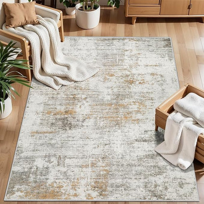 Tangsoo Abstract 3x5 Area Rug, Washable Non Slip Indoor Rugs, Modern Accent Rug Print Small Carpet, Contemporary Soft Low Pile Rugs for Living Room Dorm Bedroom Bedside Entryway Beige/Grey