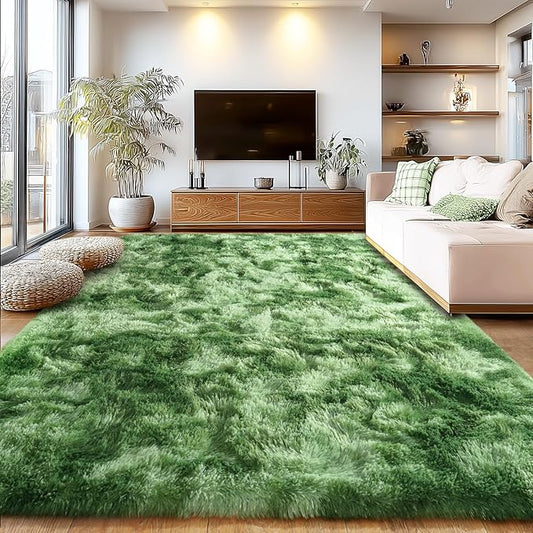Fluffy Rugs for Living Room, Soft Shaggy Carpets for Living Room, Upgrade Anti-Slip Fuzzy Rugs for Kids' Room, Perfect Decor for Modern Home Tie Dye Green 5x7Feet