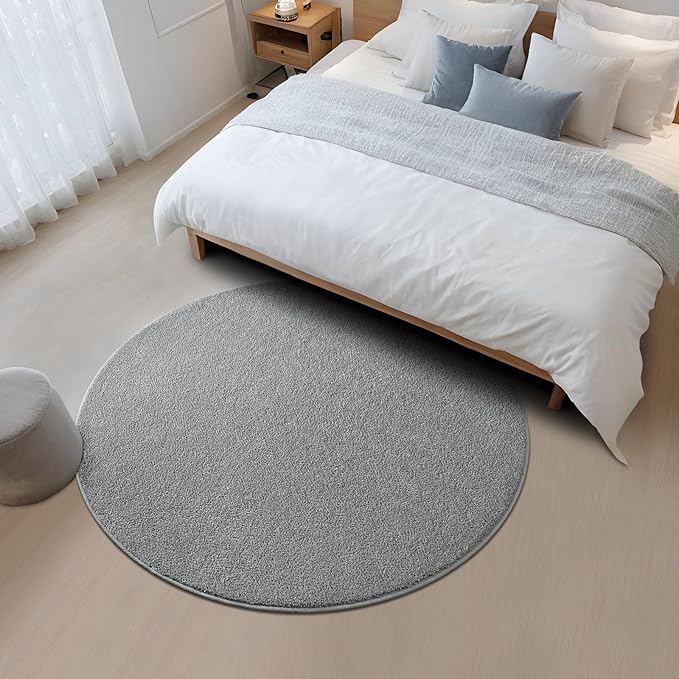 Grey Round Area Rugs for Living Room Bedroom, 4x4 Feet Ultra Soft Memory Foam Modern Indoor Circle Carpet, Non-Slip Comfy Washable Circular Rug for Boys Girls Nursery Room Home Decor