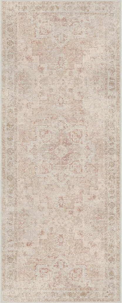 GENIMO Runner Rug 2'6"x10 Machine Washable Non Slip Vintage Hallway Runner Rug, Low Pile Lightweight Rugs for Indoor Entryway, Hallway, Kitchen and Corridor, Light Pink