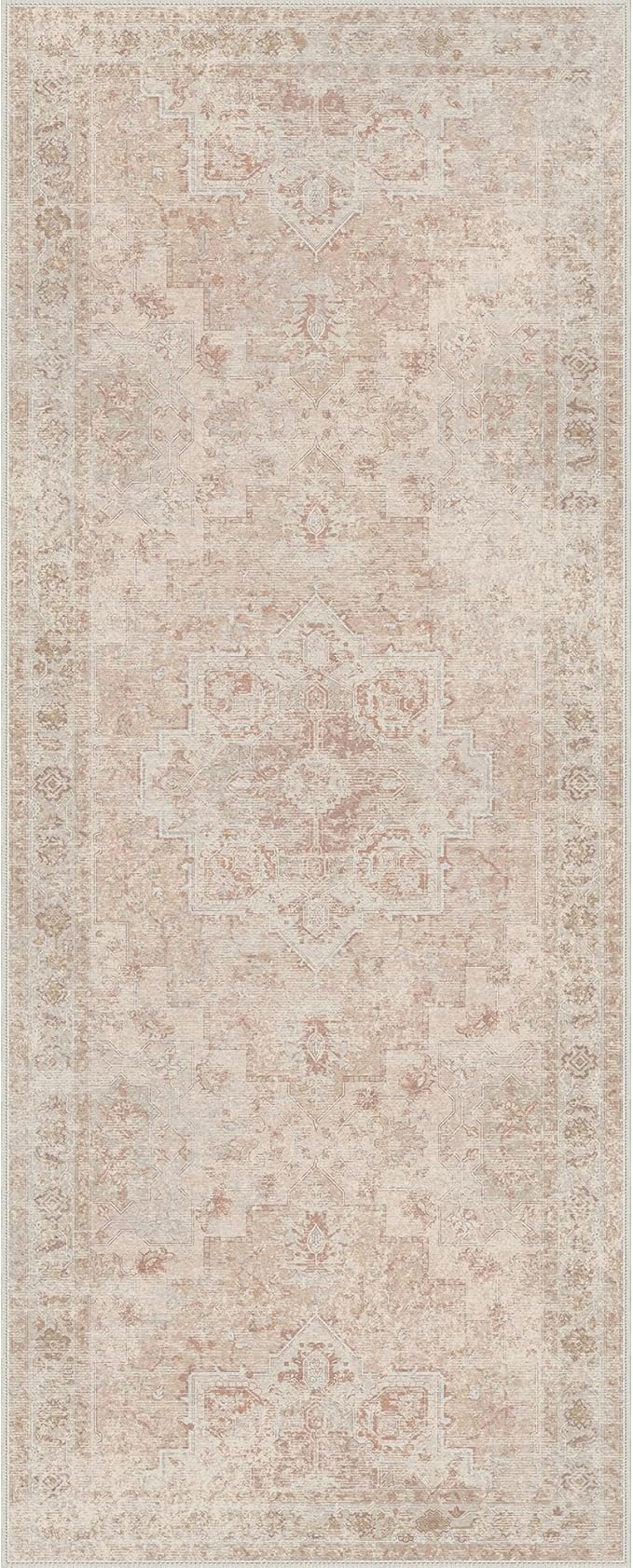 GENIMO Runner Rug 2'6"x8 Machine Washable Non Slip Vintage Hallway Runner Rug, Low Pile Lightweight Rugs for Indoor Entryway, Hallway, Kitchen and Corridor, Light Pink