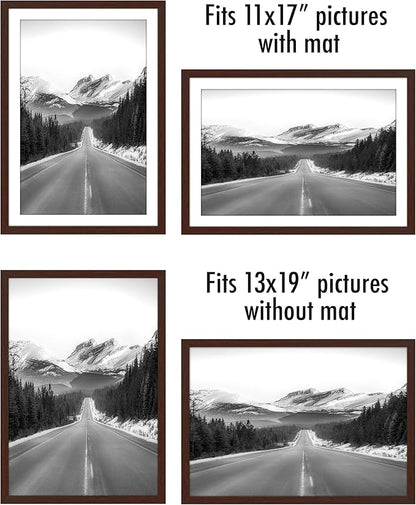 Americanflat 13x19 Picture Frame with Polished Plexiglass - Set of 5 - Use as 11x17 Frame with Mat or Display 13x19 Photo Without Mat - Galleria Collection - Picture Frames for Wall Display - Mahogany