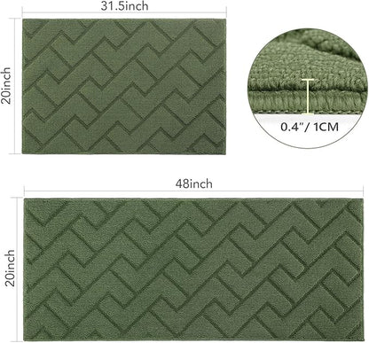 hicorfe Kitchen Runner Rugs and Mats Sets,2 Pieces Absorbent Non-Slip Kitchen Rug,Comfort Kitchen Mat for Floor,Washable for Kitchen,Hallway,Office,Sink,Laundry(20"x59"+20"x32",Green)
