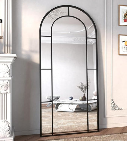 Arched Full Length Mirror, 71"x32" Mirror Full Length, Oversized Floor Length Standing Mirrors, Large Body Wall Mounted Window Pane Mirrors, Hanging or Leaning (Black)