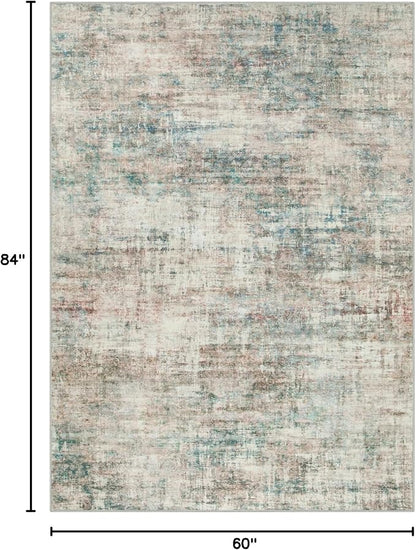 5x7 Area Rugs Washable Rug: Modern Abstract Living Room Rug Soft Anti-Skid Thin Carpet Indoor Floor Non-Shedding Carpets for Bedroom Dining Room Farmhouse Nursery Home Office - Multi Color