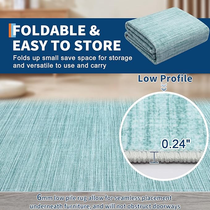 Modern Solid Color Area Rug 10x13 Large Living Room Area Rug Washable Abstract Bedroom Rugs Non Slip Boho Dining Room Throw Carpet Soft Stain Resistant Minimalist Rugs for Nursery Home Office, Blue
