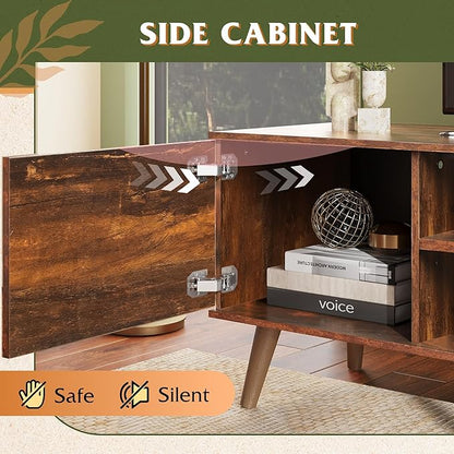 WLIVE Mid-Century Modern TV Stand for 65 70 Inch TV, Entertainment Center with Storage, Adjustable Shelves & Soft-Close, Media TV Console for Living Room/Bedroom, Retro Brown