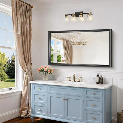Black Framed Mirror 24"x42", Brushed Black Bathroom Mirrors for Over Sink, 0.6" Thickened Deep Frame Rectangle Mirrors for Wall, Shatterproof Tempered Glass, Antirust, Horizontally/Vertically