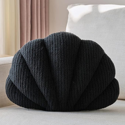 Shell Pillow, Soft Decorative Pillows for Bed Couch, Seashell Plush Throw Pillow Aesthetic Home Decor Cushion for Bedroom Living Room (Black, 14 X 11 Inches)