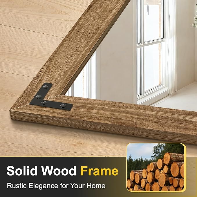 Wood Bathroom Mirror for Wall, 26"x38" Rustic Farmhouse Wood Framed Mirror for Bathroom Sink, Entryway, Living Room, Bedroom