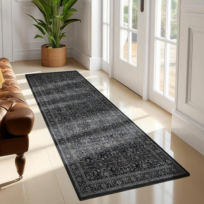Dark 2x6 Runner Rug for Hallways Entryway, Vintage Earth Tone Kitchen Bathroom Runner 6ft, Non Slip Washable Low Pile Thin Carpet Runner for Mudroom/Laundry Room/Bedroom Bedside, Midnight