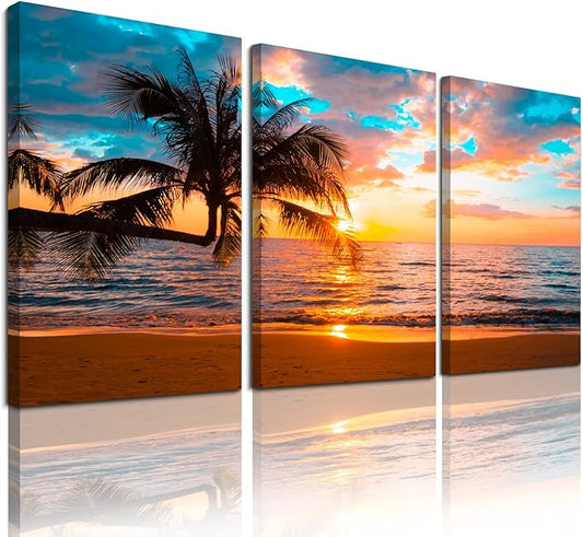 EPHANY Print Artwork Blue Ocean Sea Wall Art Art - Canvas Prints Picture Seaview Bottom View Beneath Surface Pictures Painting On Canvas Modern Seascape Home Office Decor (C-3pcs,16"x24"x3pcs)