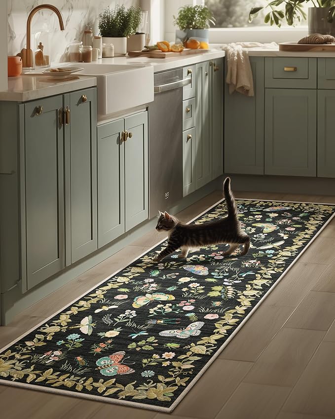 Washable Runners for Hallways Kitchen Rugs: 2'x6' Runner Rug Stain Resistant Non Slip Low Pile Soft Carpet Runners for Hallways Indoor Entryway Kitchen Laundry Room Bedroom Bedside Farmhouse