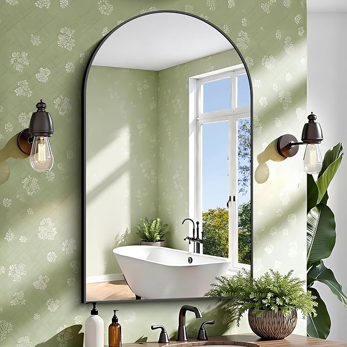 CIRCUMI Arched Wall Mirror, 30"x50" Black Arched Mirror with Tempered Glass, Metal Frame, Large Size for Bathroom, Living Room,Entryway,Over Sink, Arch Mirror for Decor,Shatterproof&Crystal-Clear