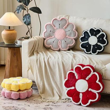 Flower Shaped Decorative Throw Pillow Cushion for Bed Couch, Cute Flower Plush Throw Pillows Home Decor Floor Pillow Seating Cushions (Grey, 17.7 Inches)