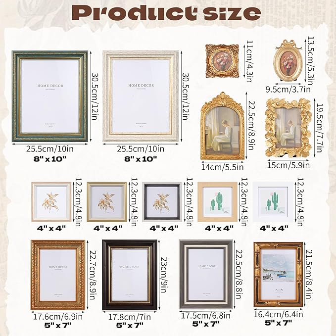 15 Pack Vintage Picture Frames for Wall or Tabletop Display Ornate Vintage Frames Gallery Wall Frame Set Vintage Wall Art for Gallery Bedroom Living Room Antique Photo Frame for Wall Décor