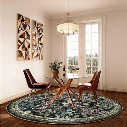 Washable Round Rugs for Bedroom 4ft: Living Room Rug Stain Resistant Non Slip Low Pile Ultra Soft Faux Wool Small Circle Rugs for Entryway Kitchen Nursery Dorm Home Office Bathroom Entrance Indoor