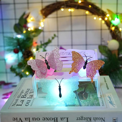 3D LED Butterfly Night Lights, 20Pcs Single and Double Butterfly Decoration Light, Glowing Flash Wall Stickers Light for Bedroom, Garden, Backyard, Party, Lawn, Living Room Decor