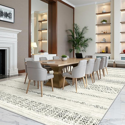 Miukiki 10x14 Area Rugs for Living Room Moroccan Washable Rugs Non Slip Indoor Floor Carpet Foldable Large Soft Area Rug with Low Pile for Dining Room Bedroom Office(Grey,10'x14')