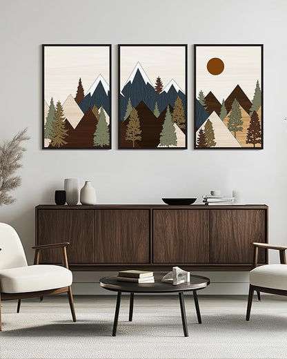 Drsoum Morden Mountains Landscape Wall Art Framed Boho Pine Tree Forest Nature Prints Boho Farmhouse Rustic Artwork Hallway Bedroom Ready to Hang 24x36in Black Framed