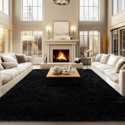 qulint Black Rug for Living Room, 9x12 Shag Rug for Bedroom Soft Shaggy Large Area Rug for Living Room, Fuzzy Plush Carpets for Boys and Girls Dorm Room Home Decor (9ft x 12ft, Black)