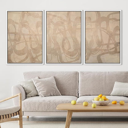 SIGNLEADER Framed Canvas Print Wall Art Set Beige Modern Abstract Line Art Illustrations Minimal Decorative Bohemian for Living Room, Bedroom, Office - 16"x24"x3 White