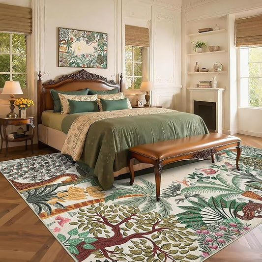 GarveeHome Large Area Rugs 10x13 for Living Room, Jungle Animal Washable Rug Soft Non Slip Backing Floor Mat Carpet Indoor Thin Accent Rug for Bedroom Dining Room Playroom Nursery Home Decor