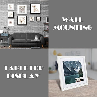 Hongkee 10x10 White Picture Frames set of 3, Made of Wooden and Real Glass Square Photo frame - Displays 8x8 Picture With Mat or 10 x 10 Without Mat, Desktop & Wall Collage Frame set