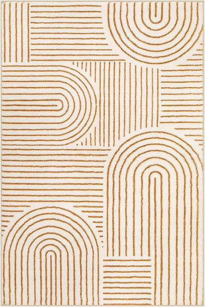 Lahome Abstract Bedroom Rugs, Soft Washable Area Rugs 4x6 Non Slip Rainbow, Ultra-Thin Orange Throw Carpet for Entryway Kitchen Living Room Darrell, Orange