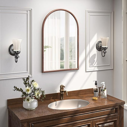 24"x36" Arch Wall Mirror for Wall, Wall Mounted Vanity Mirror for Bedroom, Wood Grain Finish Frame Mirror with Tempered Glass, Vintage Decorative for Bathroom, Entryway, Living Room, Walnut