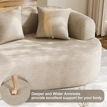 Oversized Sectional Sofa for Living Room, Modern Luxury Plush Chenille 4-Seater Extra Deep & Wide Seat Curved Cloud Couch with 4 Throw Pillows, No Assembly Needed, Light Brown