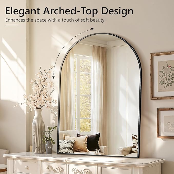 Arched Bathroom Mirror for Wall, 40" x 28" Black Metal Frame Vanity Mirror, HD Glass Over Sink for Bathroom, Entryway, Bedroom