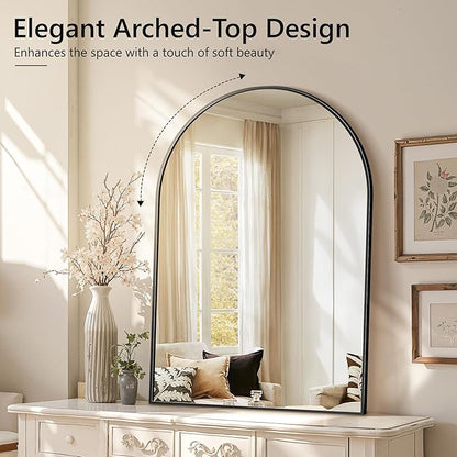 Arched Bathroom Mirror for Wall, 40" x 28" Black Metal Frame Vanity Mirror, HD Glass Over Sink for Bathroom, Entryway, Bedroom